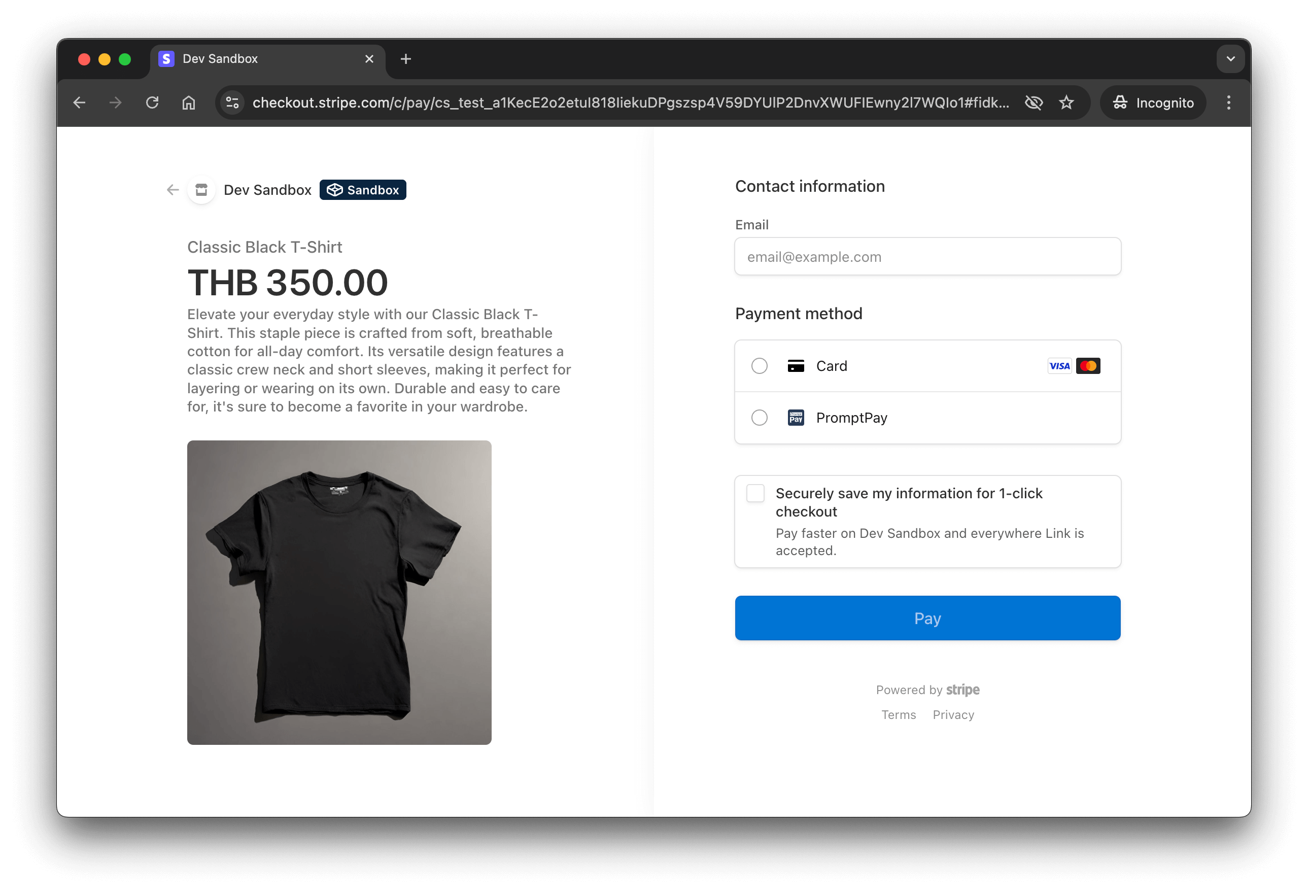 Example stripe sandbox